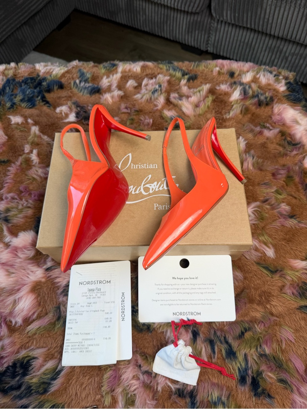 Christian Louboutin Orange Patent Leather Slingback Pumps